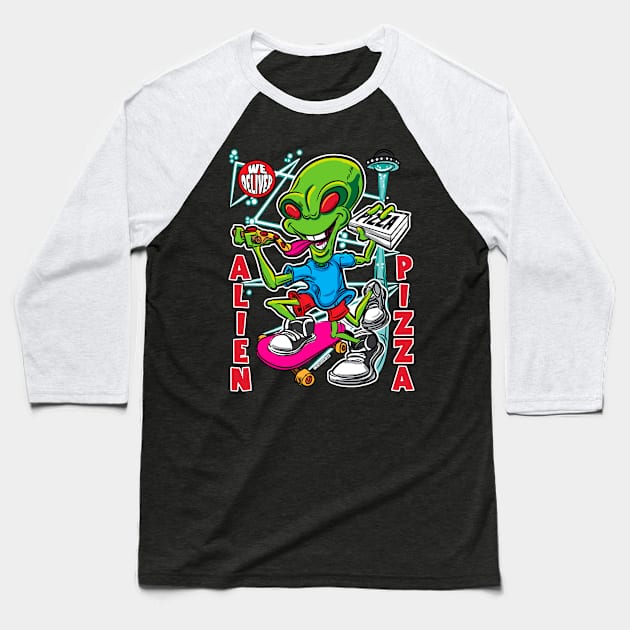 Alien Pizza Baseball T-Shirt by eShirtLabs